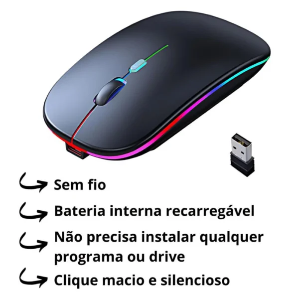 Mouses Wireless Recarregável Led Rgb 2.4 Ghz Sem Fio - Imagem 2