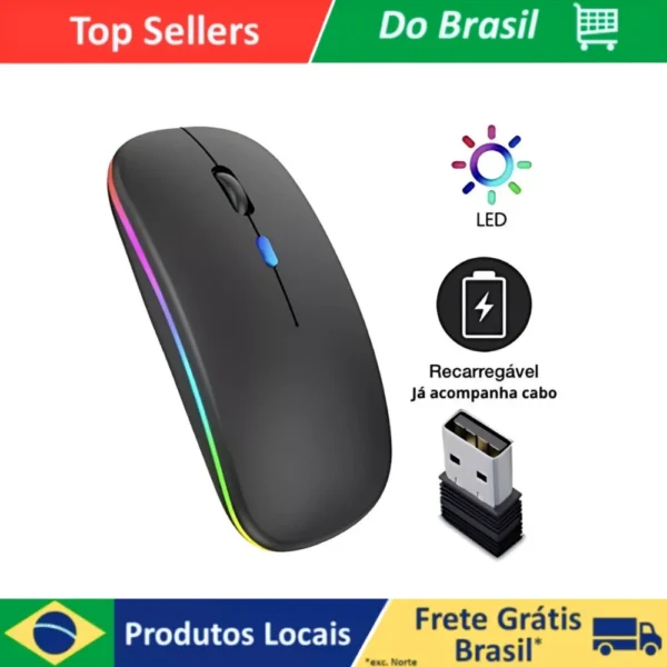 Mouses Wireless Recarregável Led Rgb 2.4 Ghz Sem Fio
