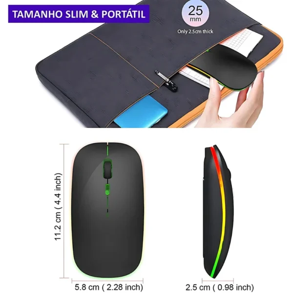 Mouses Wireless Recarregável Led Rgb 2.4 Ghz Sem Fio - Imagem 5